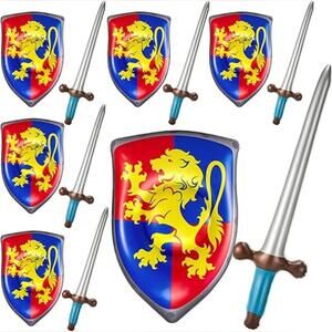NIB Poen 12 Pcs Inflatable Sword and Knight Medieval Shield Party Favors